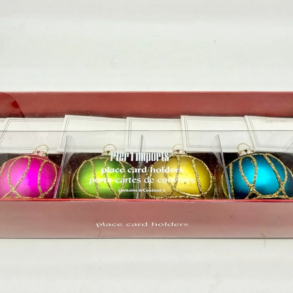 Pier 1 Imports Ornament Place Card Holders Set of 6 w/12 Cards Holiday Christmas